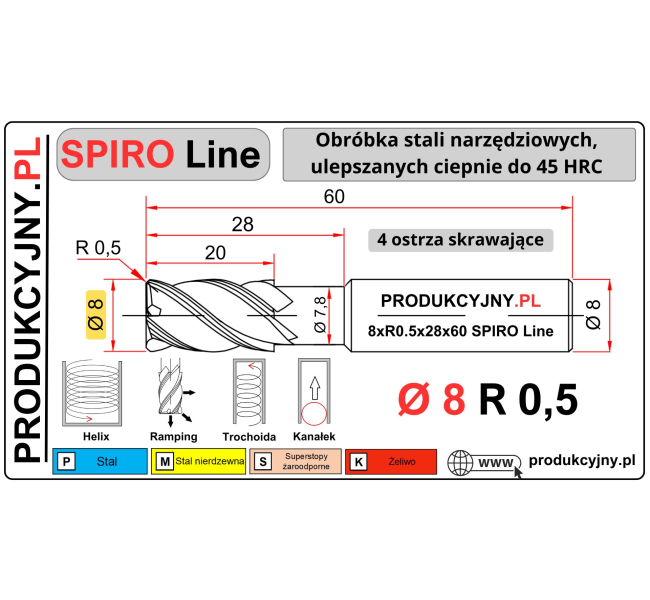 Frez fi 8 R0,5 SPIRO